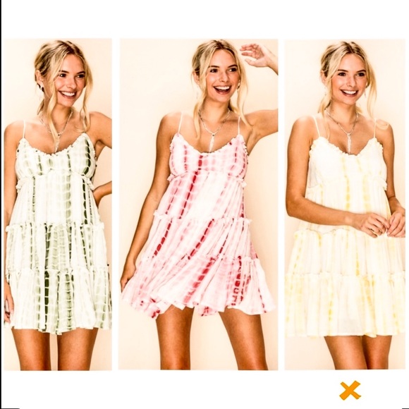 🆕 Gorgeous Yellow White TieDyed Tiered Spaghetti Strap Babydoll Dress SM NWT - Picture 3 of 9